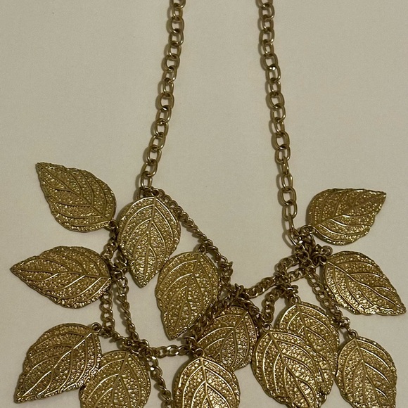 Gold-Toned Statement Necklace for Women - Vintage-Style Gold Leaf Design - Picture 7 of 16